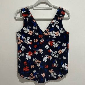 Banana Republic Double V-Neck Sleeveless Navy Floral Print Blouse size XS